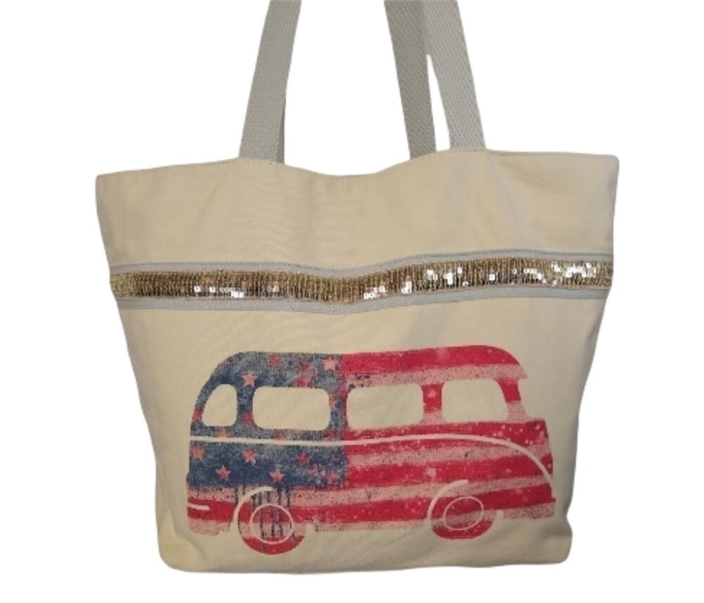 Maurices Large Tote Bag Americana USA Van Sequins Summer Patriotic Beach